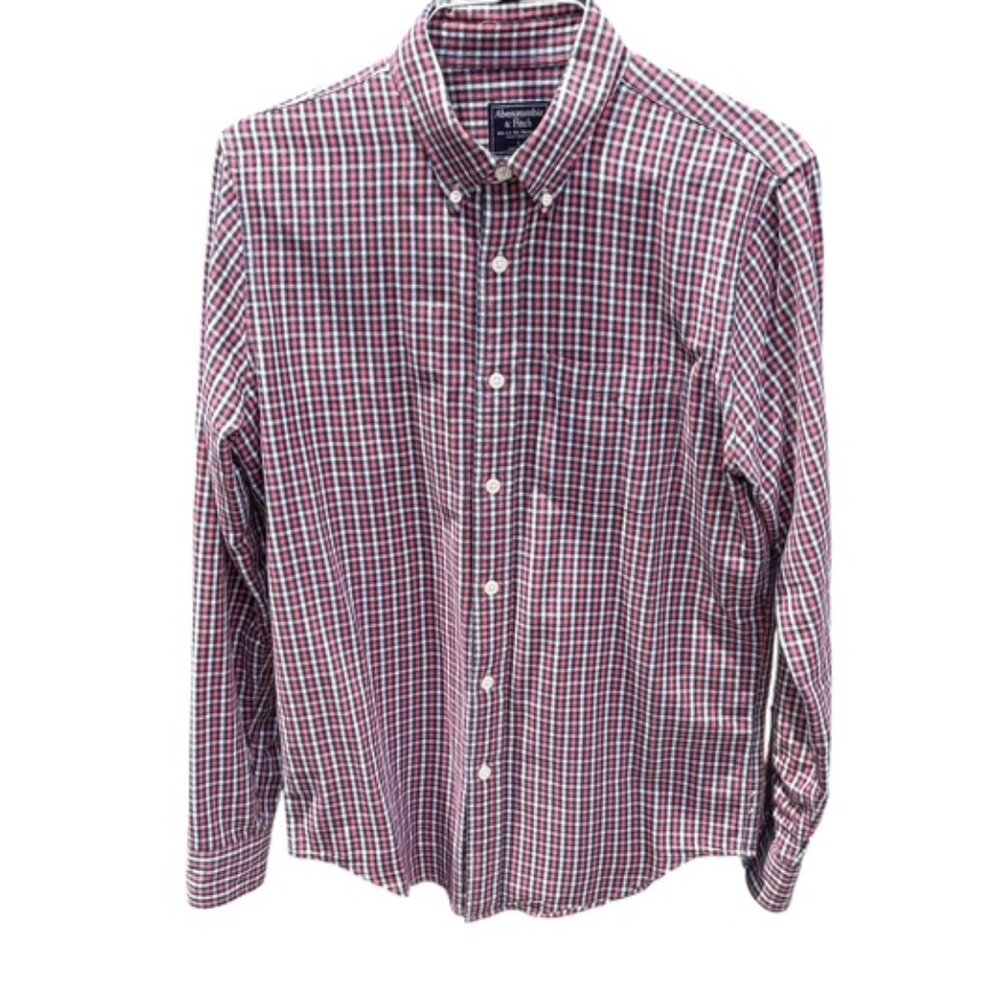 Abercrombie & Fitch men's button down dress shirt Size L red, white & blue plaid
